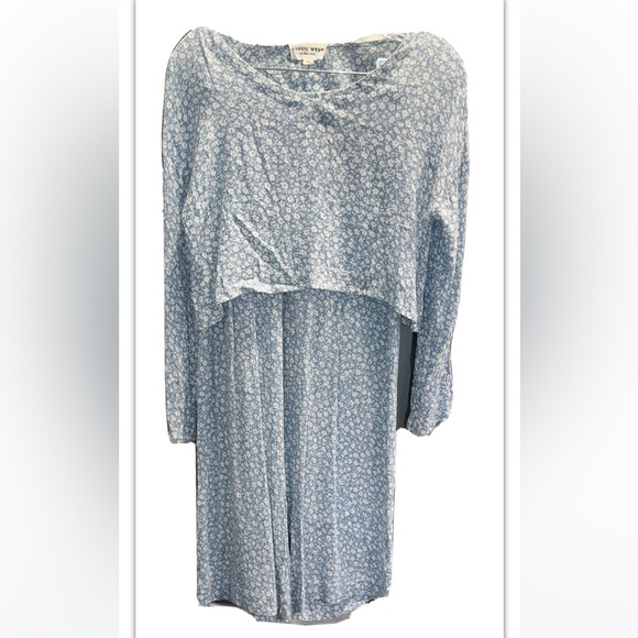 Bobbie Wren BLUE Floral TOP/PANTS SET rayon Vneck cropped minimal prairie set S - Picture 2 of 16